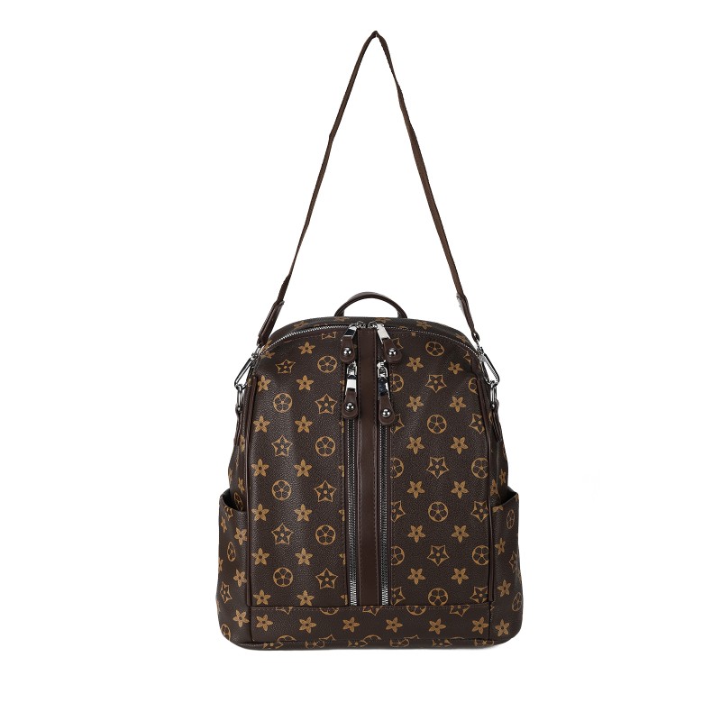 Brown Patterned PU Leather Backpack