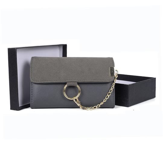 Suede Purse With Ring Detail Chain (Grey)